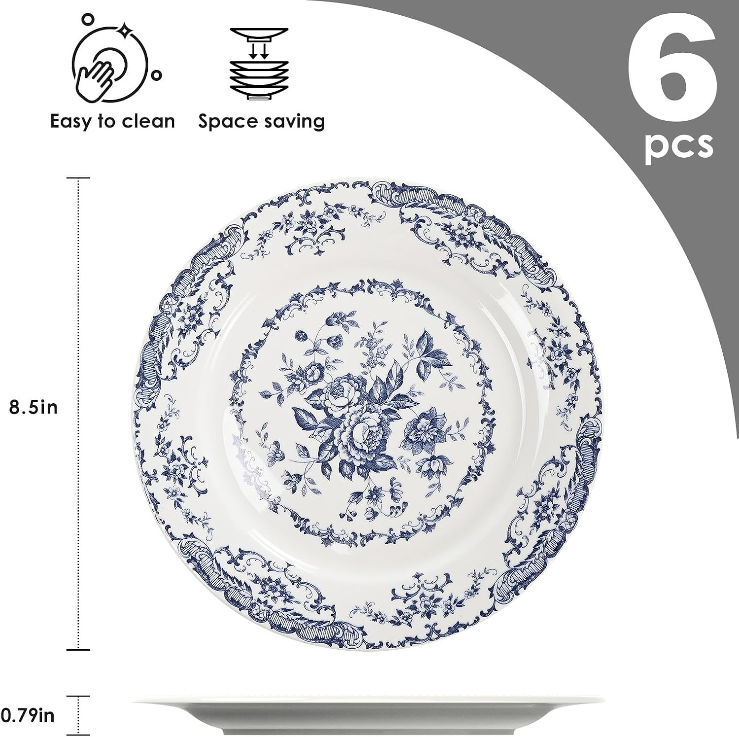 Salad Plates, Ceramic Plates Set of 6, Kitchen Plates Microwave Safe, 8.5 Inch White Plate Desser... | Amazon (US)