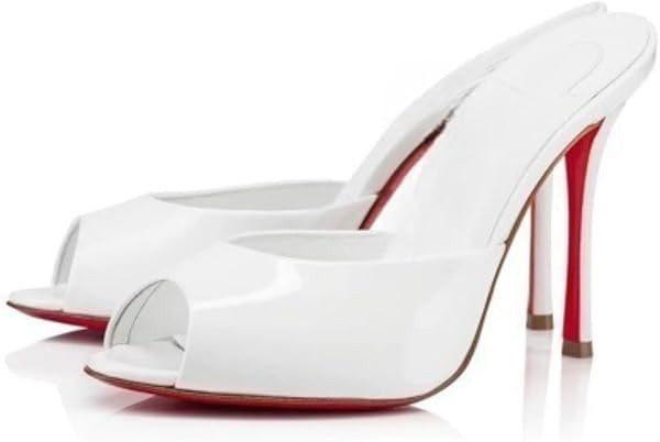 Luxury Red Bottom Peep Toe Slide Heels for Ladies, 10CM Thin Stiletto Gloss Patent Leather Backle... | Amazon (US)
