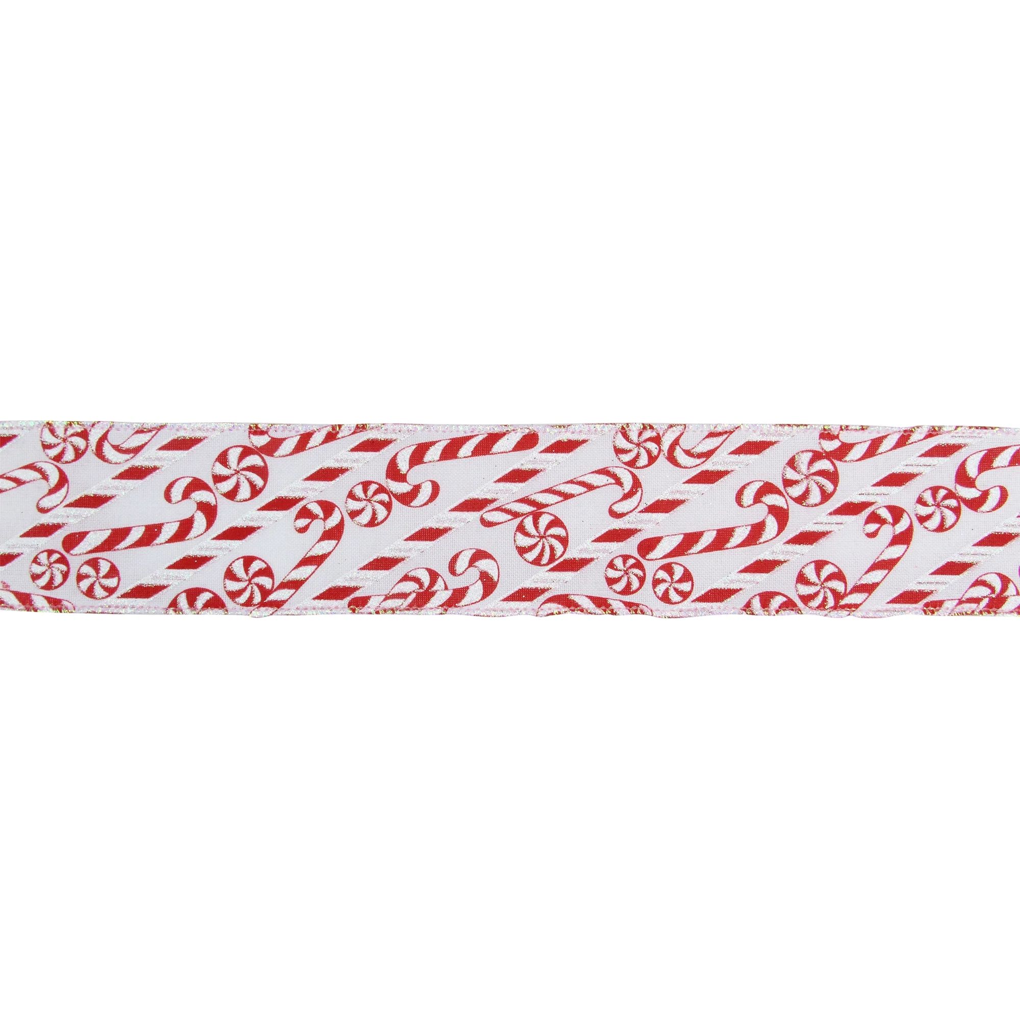 White and Red Candy Cane Christmas Wired Craft Ribbon 2.5" x 16 Yards - Walmart.com | Walmart (US)