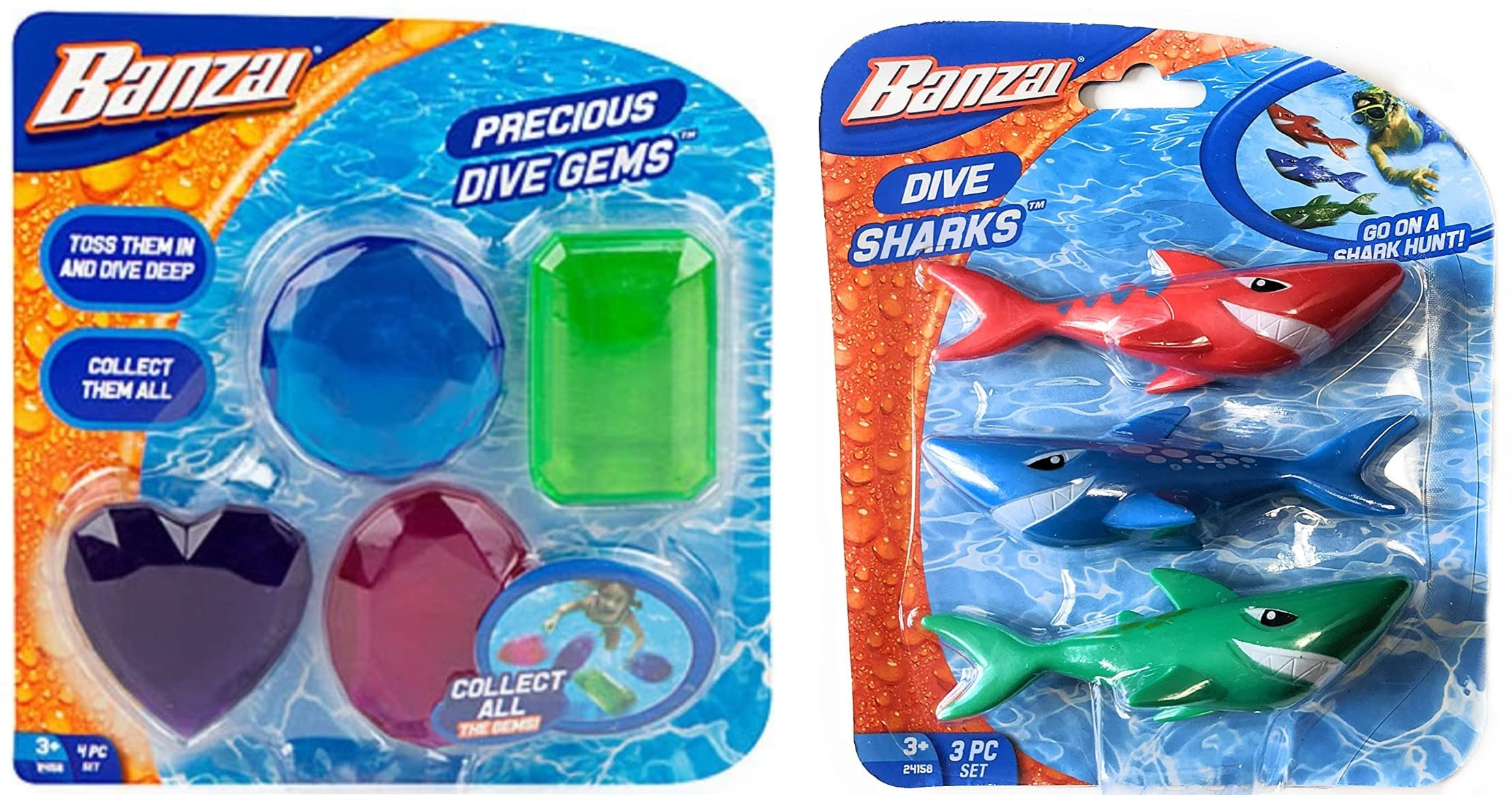 Banzai Dive Sharks and Banzai Precious DIve Gems Bundle of Swimming Pool Dive Sticks - Set of 2 b... | Amazon (US)