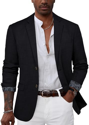 Men's Blazer Jacket Casual Long Sleeves Two Button Notch Lapel Sport Coat Lightweight Blazer Black S | Amazon (US)