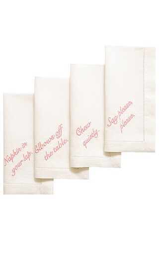 Chefanie Pink Manners Dinner Napkins Set Of 4 in White. | Revolve Clothing (Global)