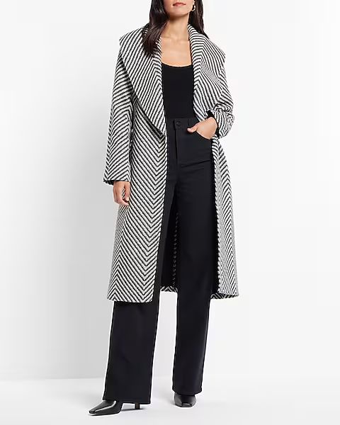 Chevron Wool-blend Shawl Lapel Wrap Coat | Express