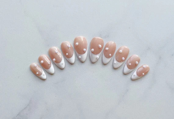 CHARLOTTE  White and Nude French Tip Pearl Embellished - Etsy | Etsy (US)