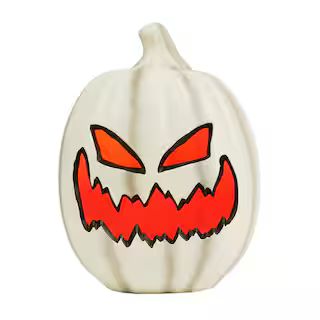 Home Accents Holiday 12 in White Pumpkin Jack-O-Lantern With Red Lights 21GM27289 - The Home Depo... | The Home Depot