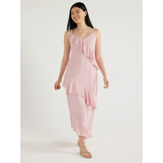 Scoop Women’s Ruffle Slip Bias Cut Dress, Sizes XS-XXL | Walmart (US)