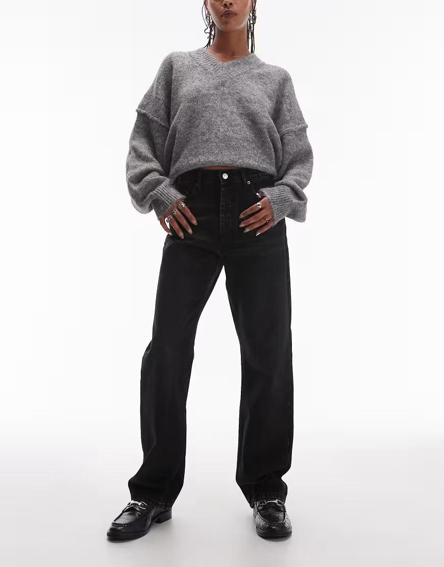 Topshop Kort high rise straight jean in washed black | ASOS (Global)