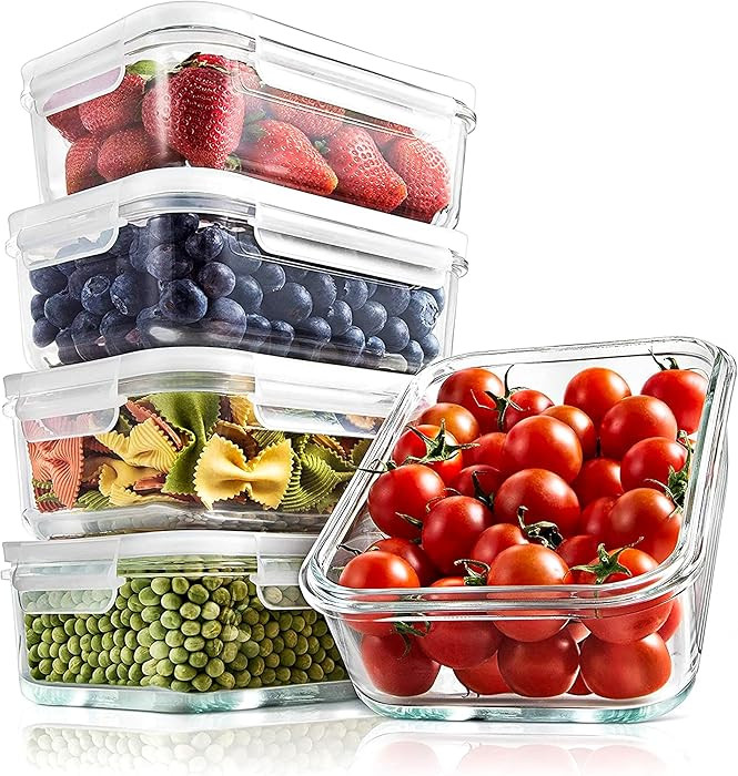 NutriChef 10-Piece Superior Glass Food Storage Containers Set (5 Containers + 5 Locking Lids),Sta... | Amazon (US)