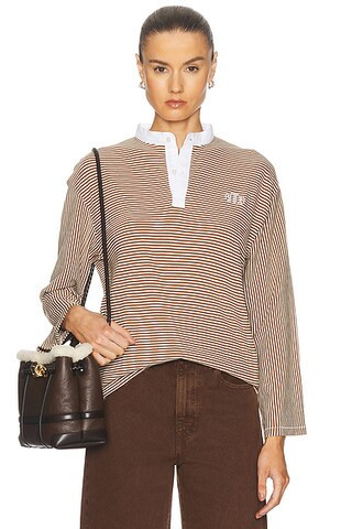 BODE Newton Stripe Polo in Brown Cream - Brown. Size L (also in ). | FWRD 