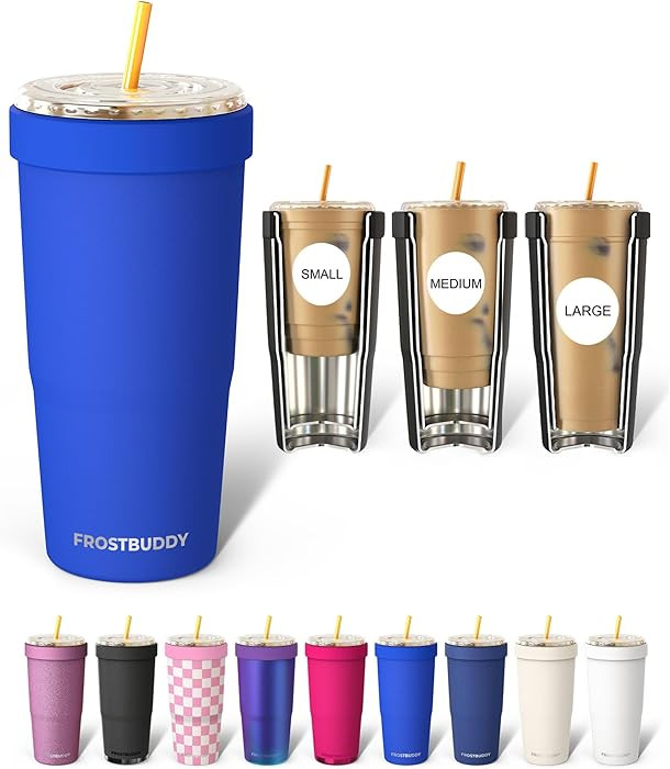 Frost Buddy Togo Buddy 30 oz Stainless Steel Vacuum Insulated Tumbler To Go Coffee Cup – Iced Coffee Cups, Iced Coffee Sleeve, Travel Mug, Thermal Cup for Hot & Cold Drinks, Dunkin Cup (Royal Blue) | Amazon (US)