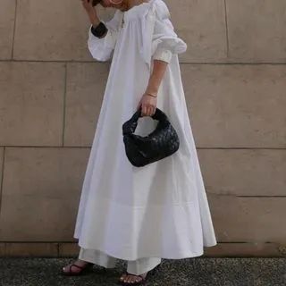 Puff-Sleeve Midi Shift Dress White - One Size | YesStyle Global