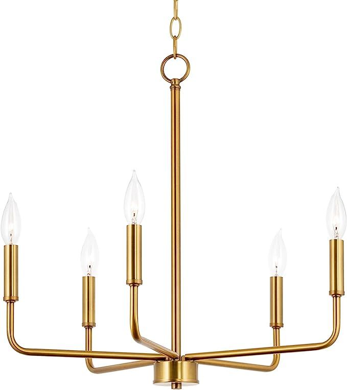 Kira Home Camille 22" 5-Light Modern Chandelier, Adjustable Hanging Height, Warm Brass Finish | Amazon (US)