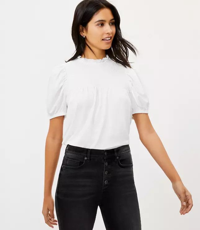 Smocked Puff Shoulder Tee | LOFT