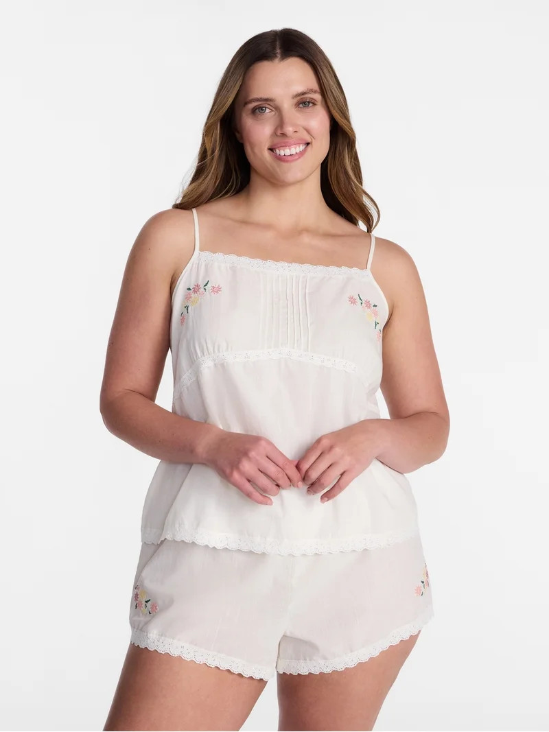 Joyspun Women's Sleep Cami and Shorts Set with Lace Trim, Sizes XS-3X | Walmart (US)