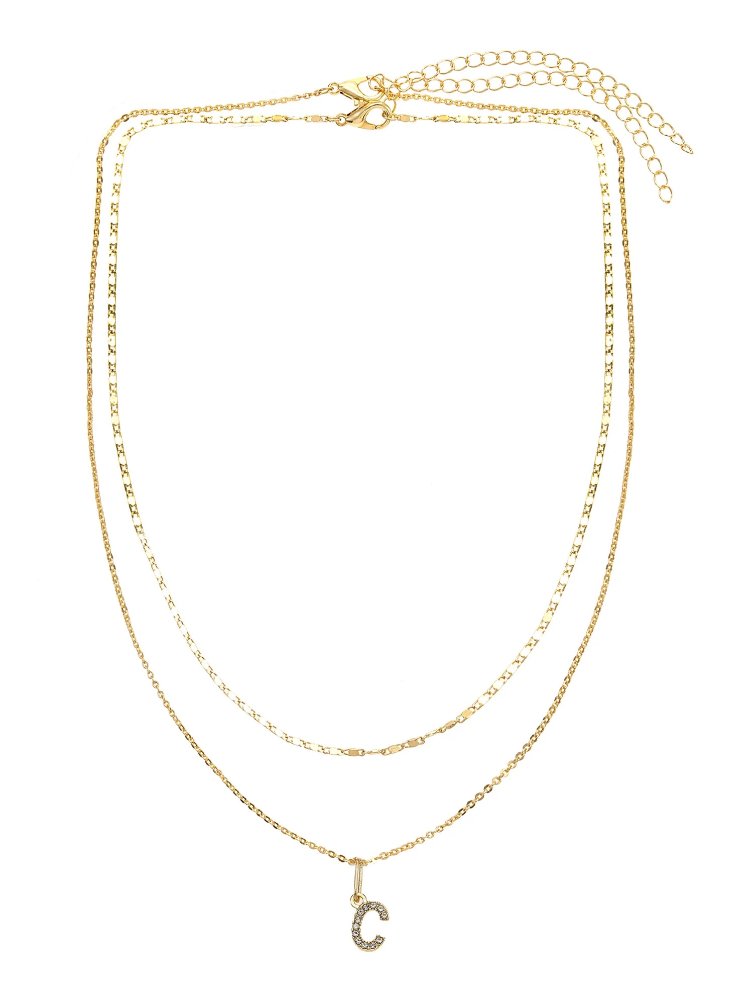 Time and Tru Goldtone Initial Letter Necklace Set for Women, 2 Piece Set | Walmart (US)