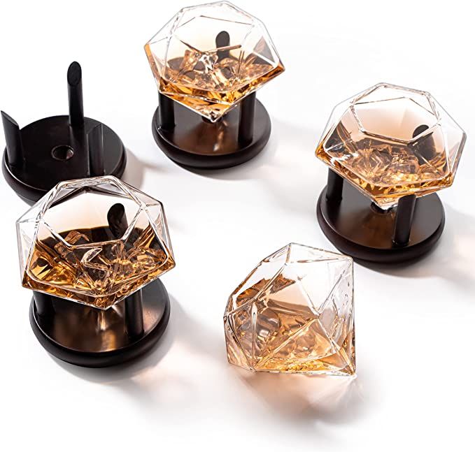 Amazon.com | Set of 4 Diamond Whiskey & Wine Glasses 10oz - Wine, Whiskey, Water, Diamond Shaped,... | Amazon (US)