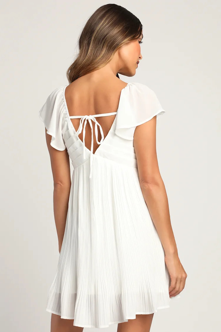Amalfi Coast White Pleated Flutter Sleeve Mini Dress | Lulus