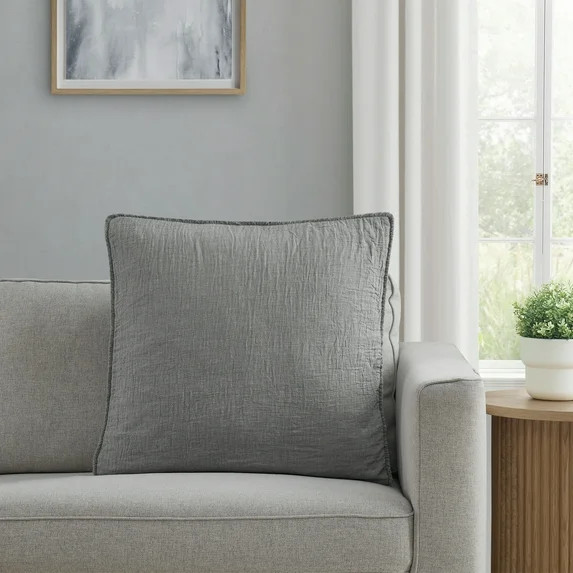 Better Homes & Gardens 22" x 22" Grey Oversized Cotton Gauze Fringe Decorative Pillow | Walmart (US)