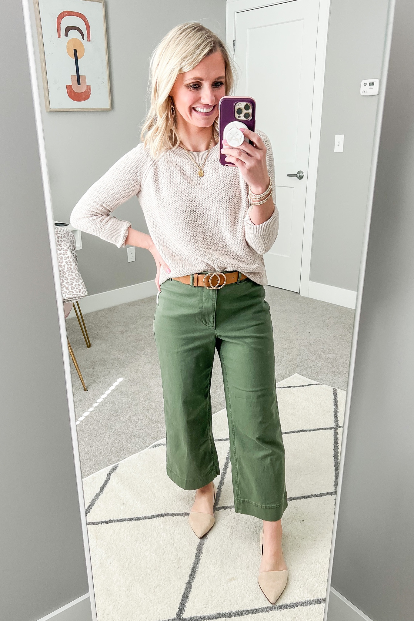 High-Waisted Wide-Leg Cropped Chino Pants