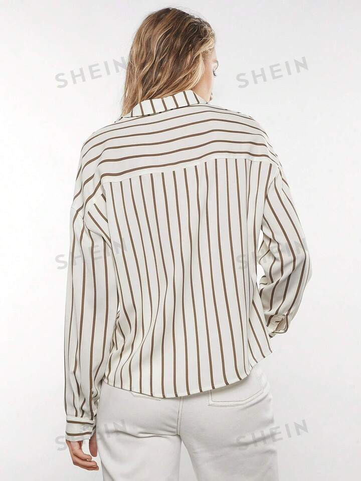 SHEIN BIZwear Striped Print Drop Shoulder Shirt | SHEIN