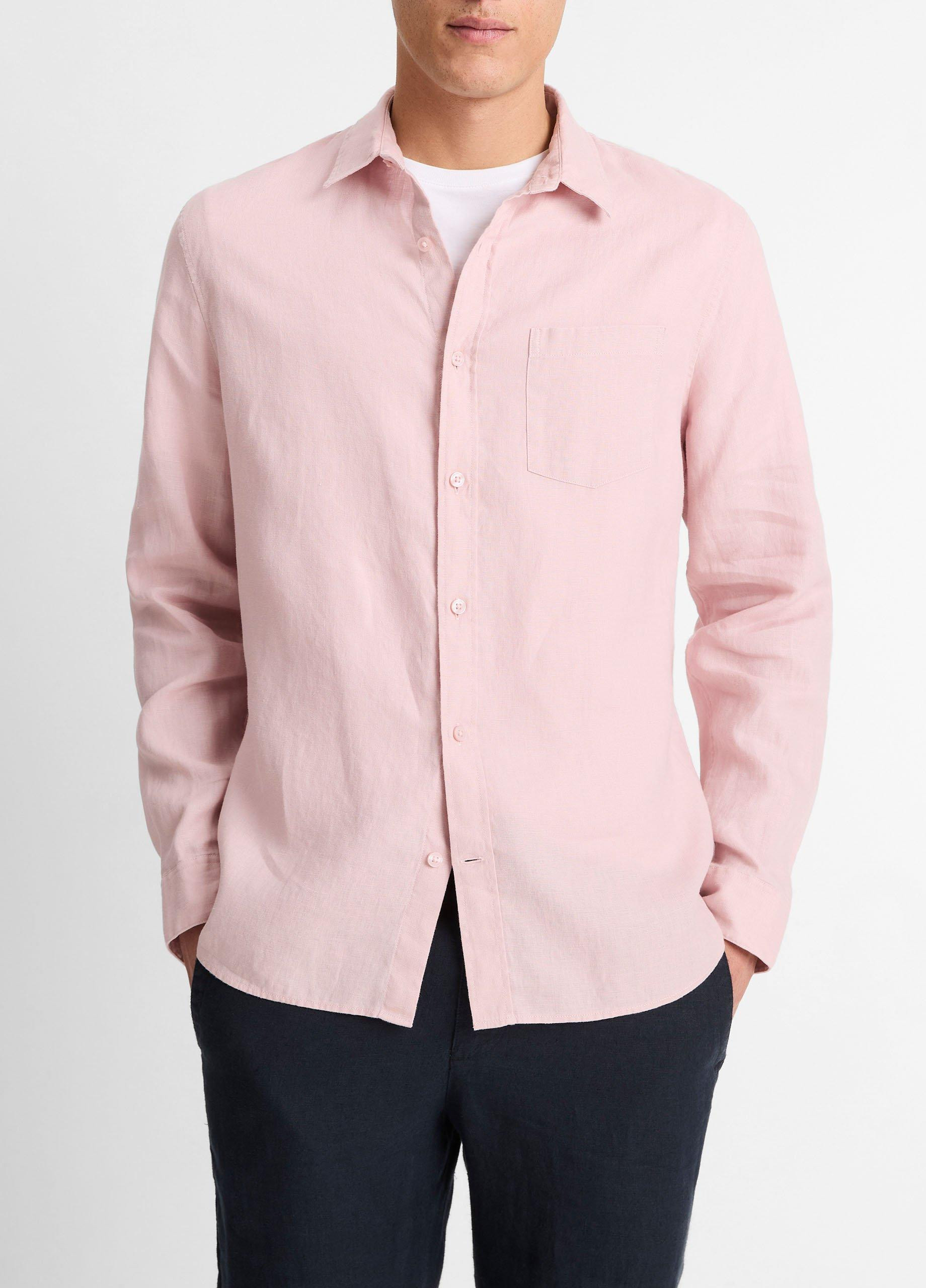 Men's Linen Long-Sleeve Shirt, Faded Pink, Size L Vince | Vince LLC