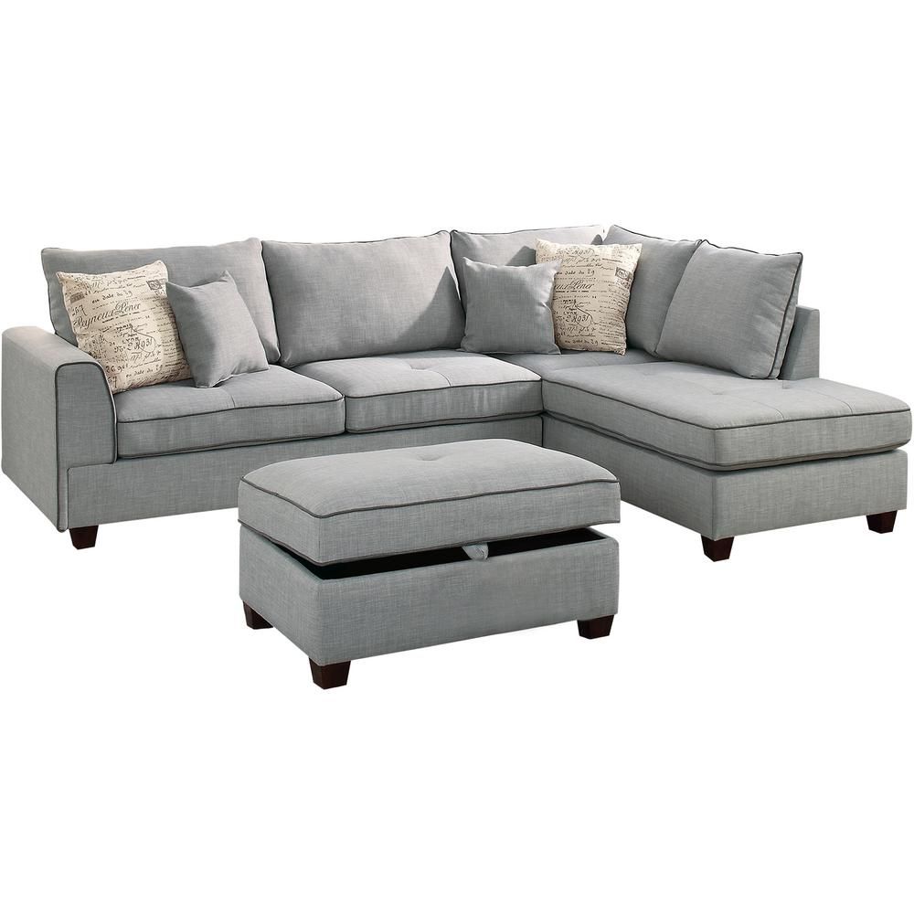 Venetian Worldwide Siena Light Gray Fabric 6-Seater L-Shaped Sectional Sofa with Ottoman | The Home Depot