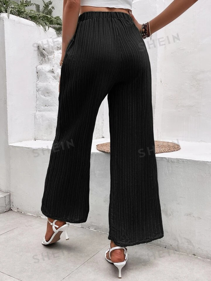 SHEIN VCAY Solid Knot Front Wide Leg Pants | SHEIN