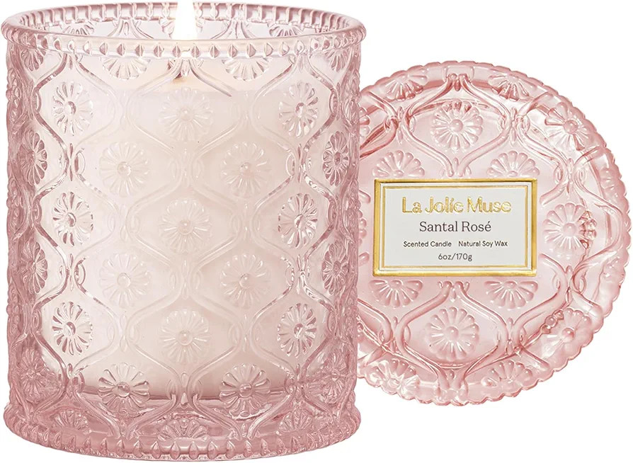 LA JOLIE MUSE Santal Rose Scented Candle – Saffron, Rose & Leather | 6 oz Natural Soy Wax | 40 ... | Amazon (US)