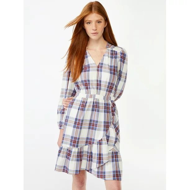 Free Assembly Women's V Neck Ruffle Mini Dress - Walmart.com | Walmart (US)