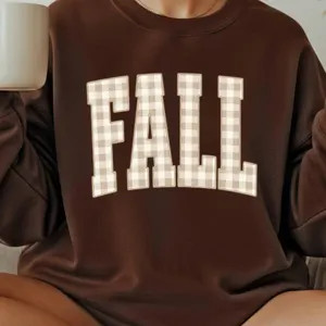 Gingham Fall Crewneck | Trendy Autumn Sweater | Cozy Fall Crewneck Sweatshirt | Fall Lover Sweats... | Etsy (Global)