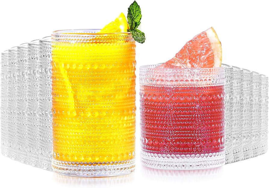 Vintage Hobnail Drinking Glasses Set of 12 - 14 oz Old Fashioned Water Glass Cups & 12 oz Cocktai... | Amazon (US)