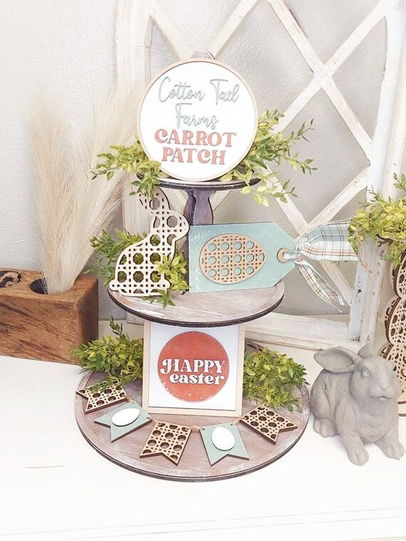 Boho Easter Tiered Tray Signs Cane Weave Easter Decor Easter | Etsy | Etsy (US)