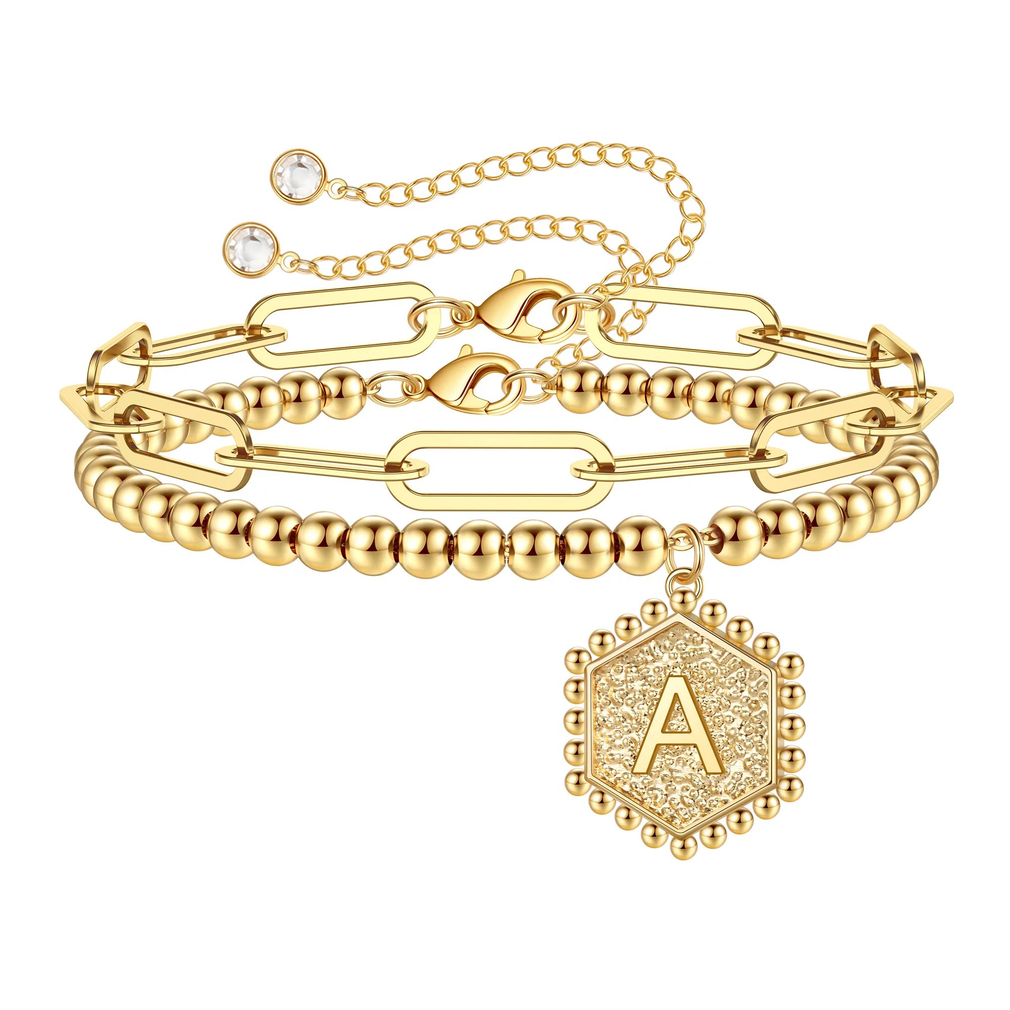 TINGN Gold Bracelets for Women Layered Initials Bracelet Paperclip Link Gold Chain Bracelets Gold... | Walmart (US)