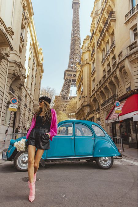 Pink cardigan, leather shorts, Christian louboutin pink booties, Paris outfit, Paris style 

#LTKstyletip #LTKunder100 #LTKtravel