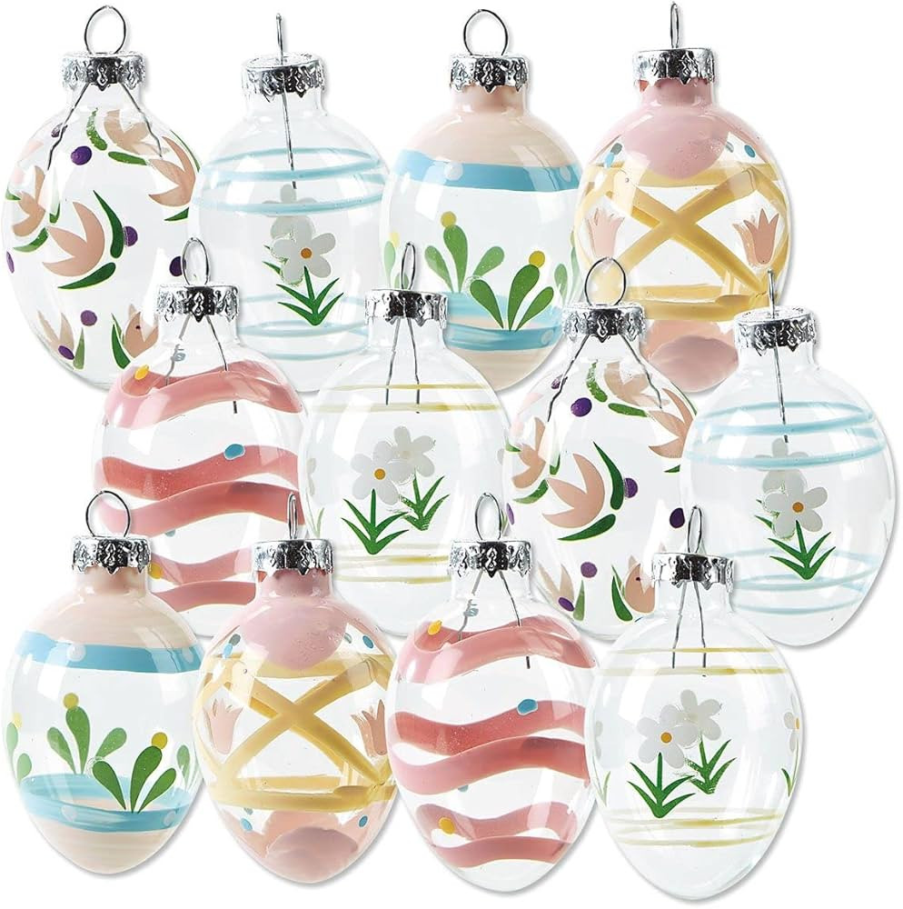 Lillian Vernon Hand Painted Pastel Glass Easter Egg Ornaments - Set of 12, Holiday Home Decor, Sp... | Amazon (US)