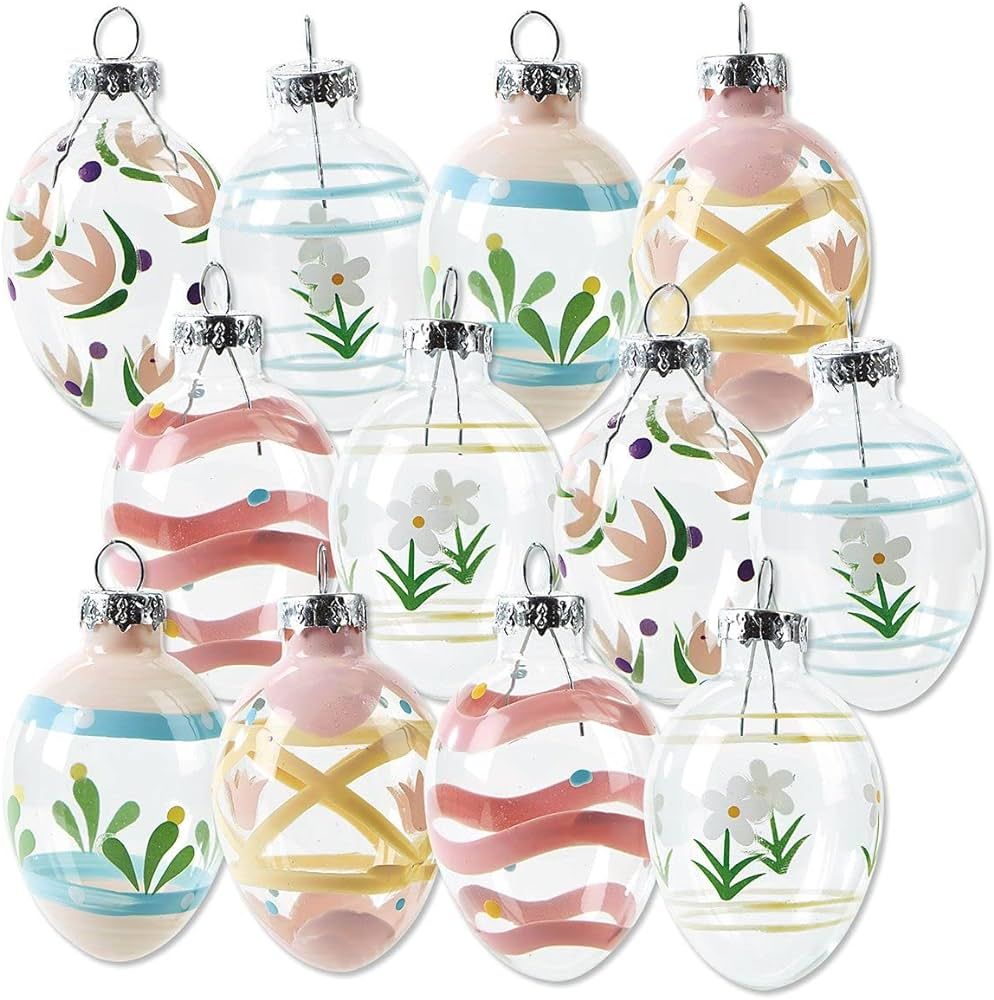 Lillian Vernon Hand Painted Pastel Glass Easter Egg Ornaments - Set of 12, Holiday Home Decor, Sp... | Amazon (US)