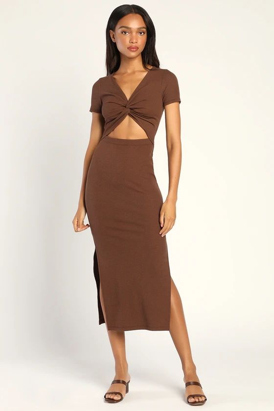 Style Twist Brown Twist Front Cutout Midi Dress | Lulus (US)