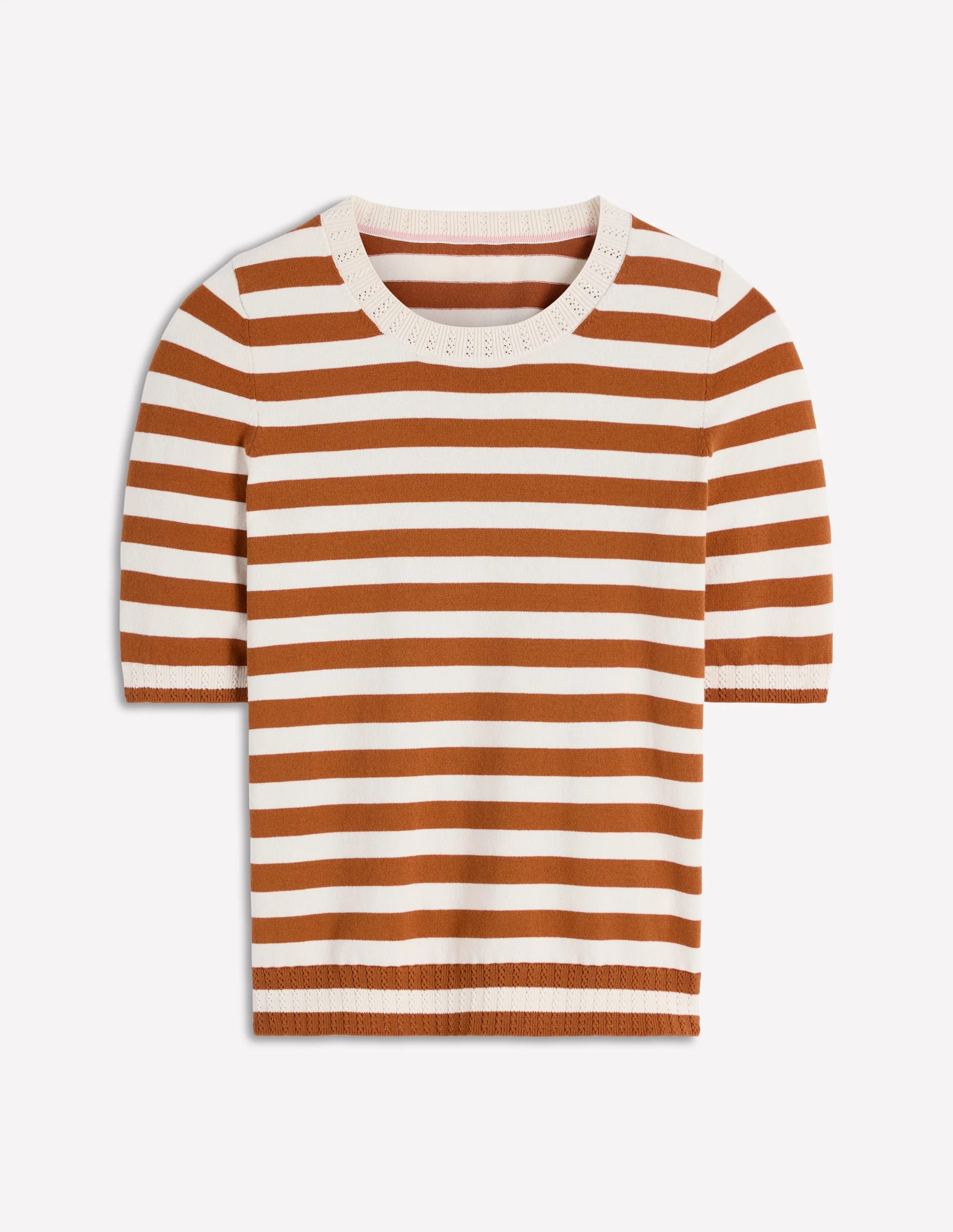 Emilia Cotton Crew T-shirt-Cognac/ Warm Ivory | Boden (US)
