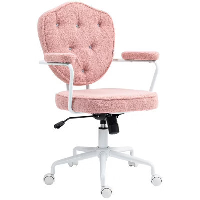 HOMCOM Cute Office Chair, Teddy Bear Fleece Computer Vanity Chair with Button Tufted, Swivel Desk Chair, Pink | Target