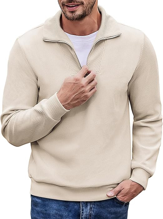 COOFANDY Men's Quarter Zip Up Pullover Mock Neck Long Sleeve Sweater Casual Corduroy Polo Sweatsh... | Amazon (US)