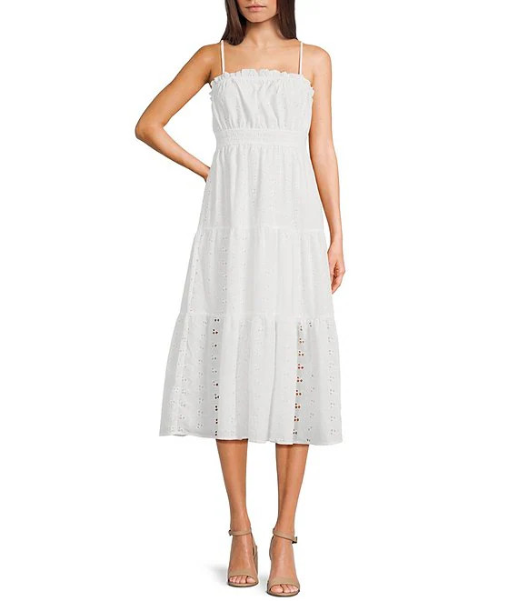 Eyelet Spaghetti Strap Tiered Dress | Dillard's