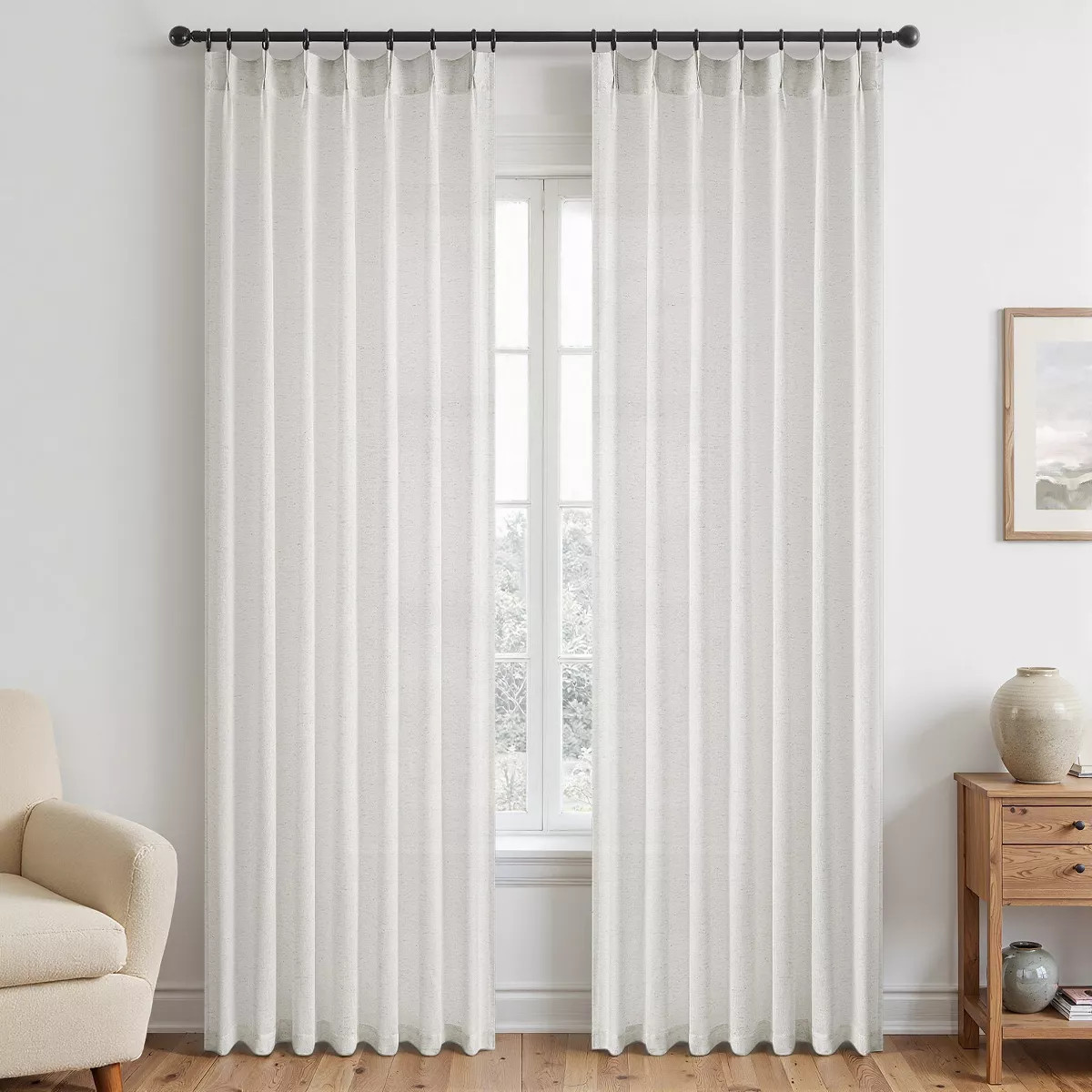 Pleated Linen Curtains Semi Sheer Light Filtering Pinch Pleat with Hooks and Rings,Back Tab Drape... | Target