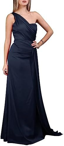 Satin Mermaid Wedding Guest Prom Dress Floor Length Ruched Evening Party Formal Dress | Amazon (US)