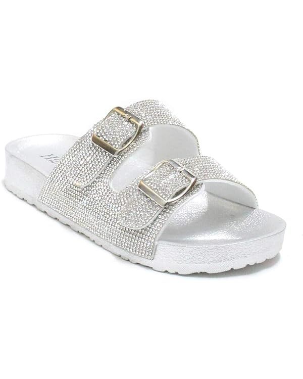 Womens Glitter Double Buckle Adjustable Comfort Slip On Slides Sandals Espen | Amazon (US)