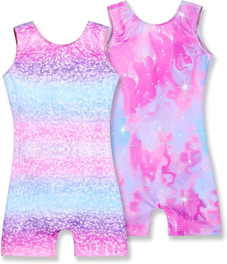 Nymphperi 2 Pack Gymnastics Leotards for Girls Cute Biketards with Shorts Kids Sleeveless Unitard... | Amazon (US)