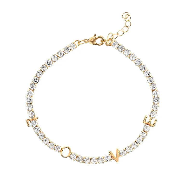Believe By Brilliance Women's 14kt Gold Flash Plated Cubic Zirconia Love Bracelet - Walmart.com | Walmart (US)