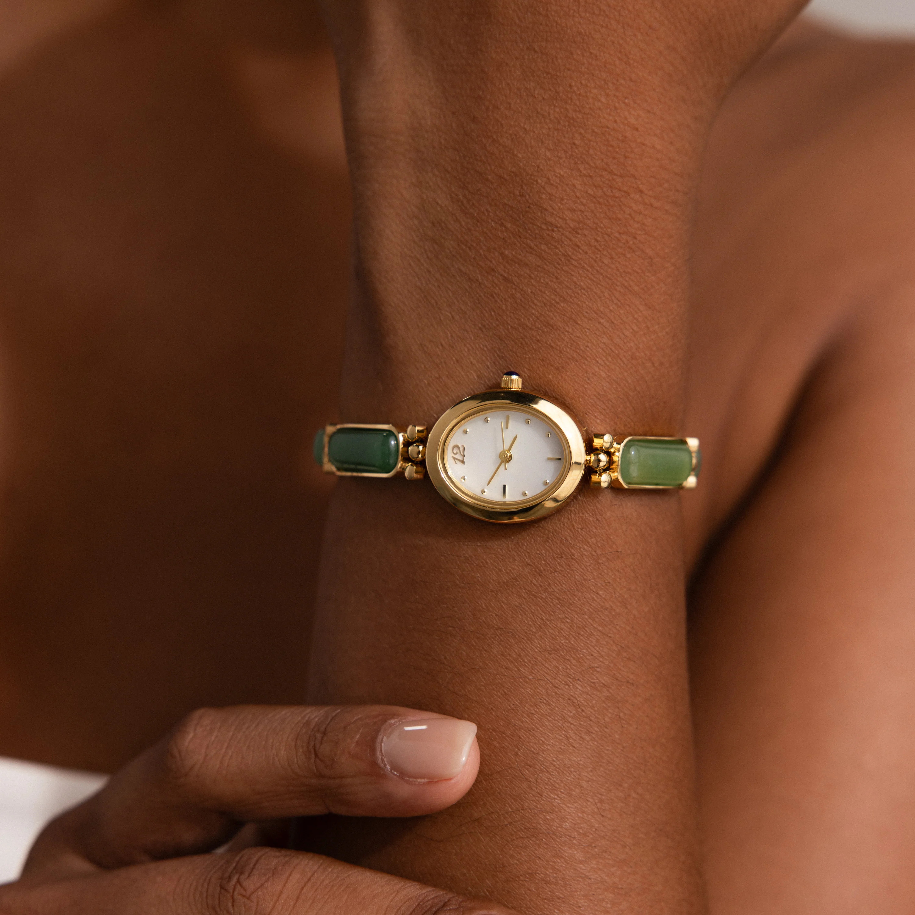 Green Jade Gemstone Link Watch Timepiece | Caitlyn Minimalist | Caitlyn Minimalist