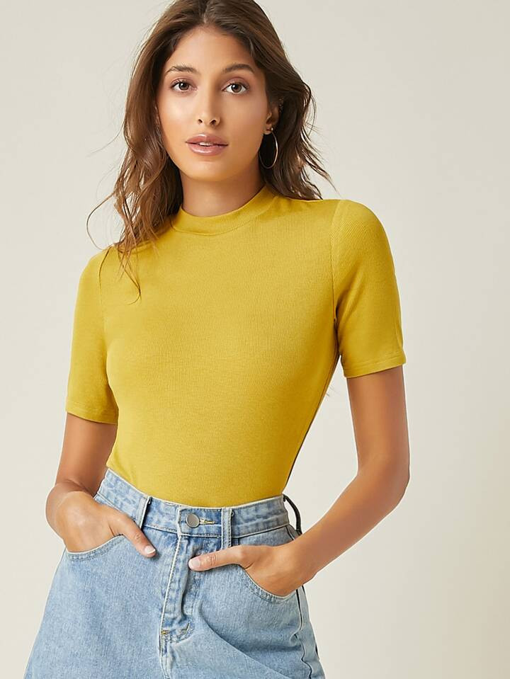 SHEIN BASICS Solid Form Fitted Tee | SHEIN