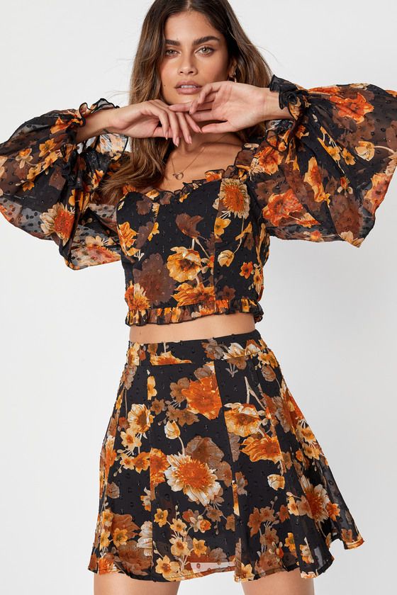 Remarkable Flair Black Floral Print Clip Dot Skater Mini Skirt | Lulus (US)
