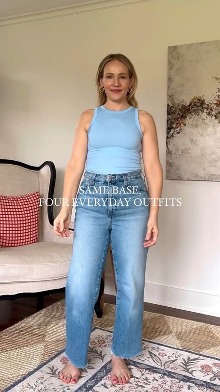 Same base of blue target tank with madewell denim creates multiple everyday casual outfits. Which is your favorite? See more on CLAIRELATELY.com 

Blazer, windbreaker jacket, Amazon find, raffia summer bag, sandals, tuckernuck too

#LTKstyletip #LTKVideo #LTKxMadewell